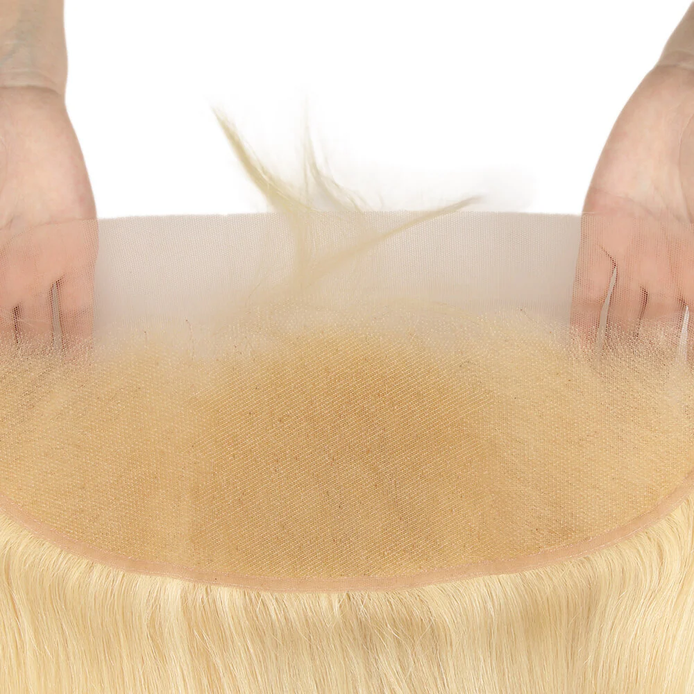 QVR Remy Human Hair 13*4 Lace Frontal Blonde Straight Hair - Image 3