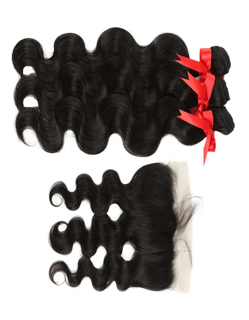 Virgin Human Hair Body Wave 3 Bundles with 13*4 Lace Frontal Closure - Image 3