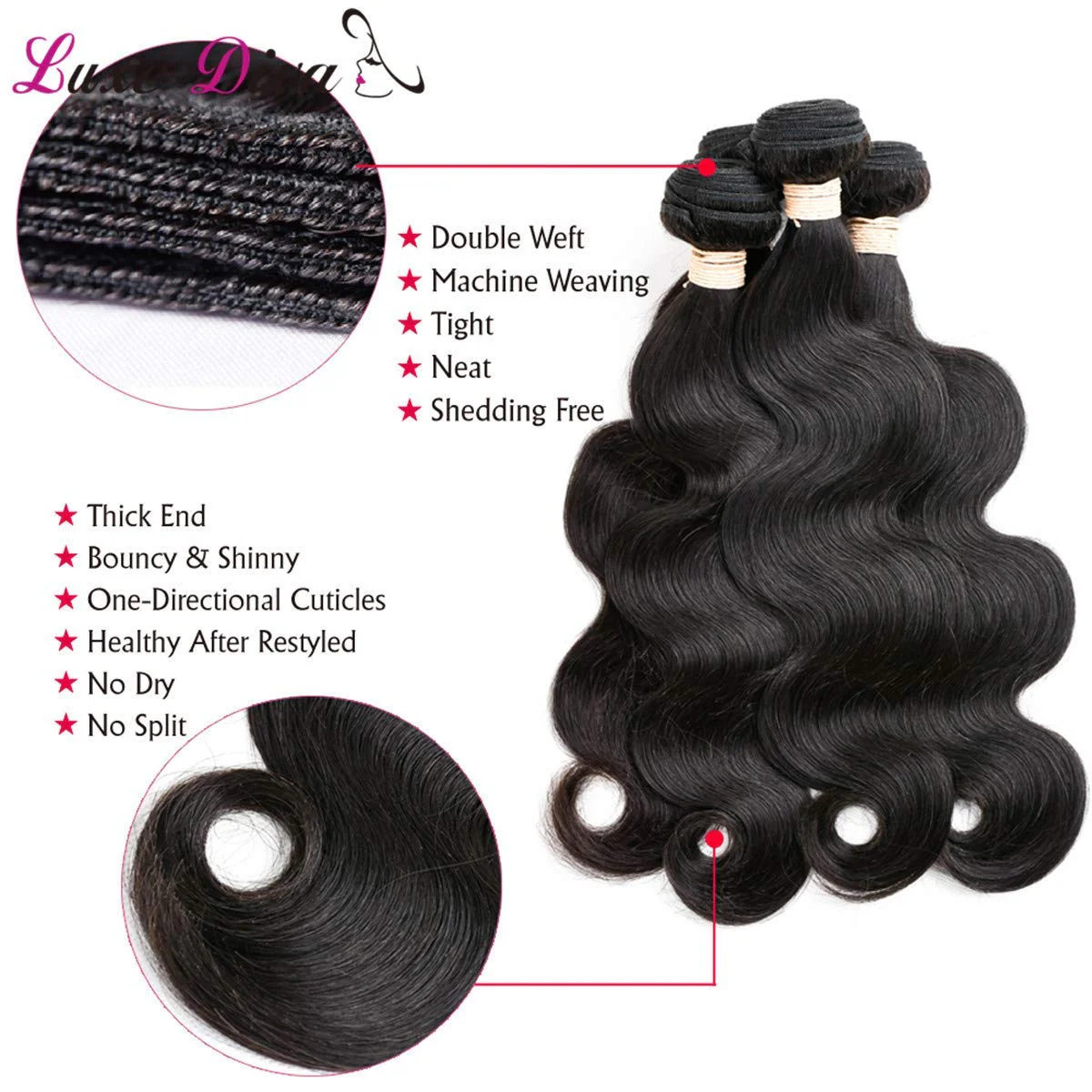 Virgin Human Hair Body Wave 3 Bundles with 13*4 Lace Frontal Closure - Image 8
