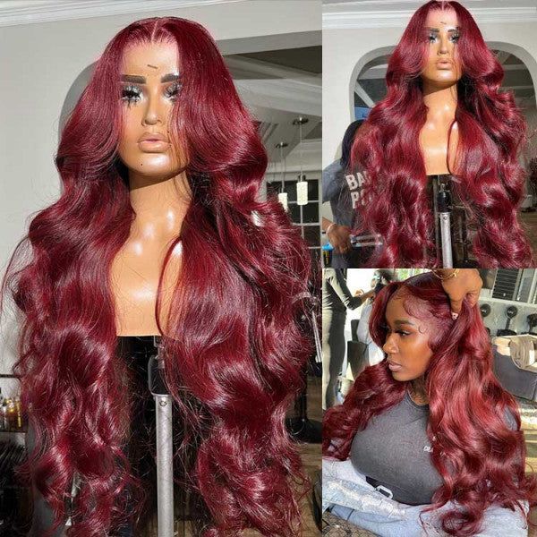 99J Burgundy Colored Wigs Body Wave Hair 13x6 HD Lace Front Wigs 30 Inch - Image 2