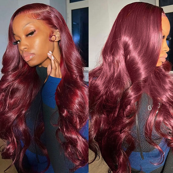 99J Burgundy Colored Wigs Body Wave Hair 13x6 HD Lace Front Wigs 30 Inch - Image 3