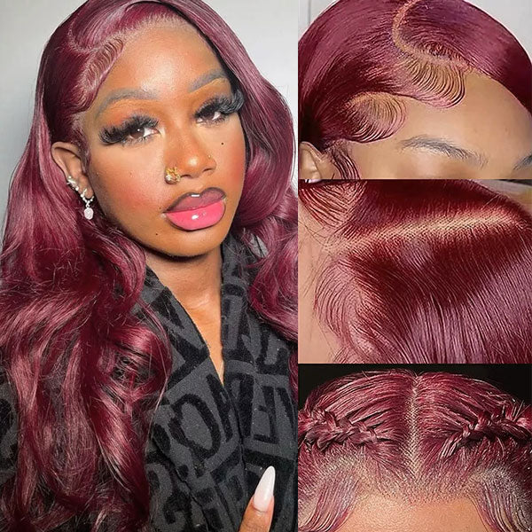 99J Burgundy Colored Wigs Body Wave Hair 13x6 HD Lace Front Wigs 30 Inch - Image 5