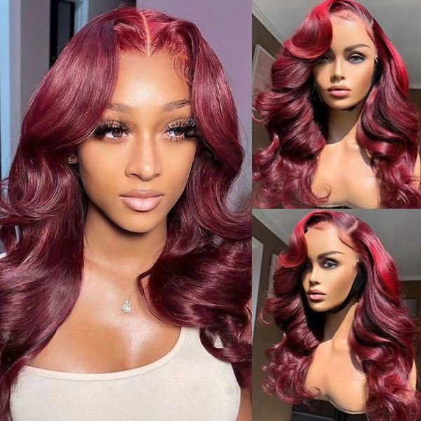 99J Burgundy Colored Wigs Body Wave Hair 13x6 HD Lace Front Wigs 30 Inch - Image 6