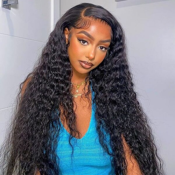 QVR Water Wave Wigs Curly Human Hair Wig 13x6 Full Lace HD Transparent Lace Wig Natural Color - Image 2