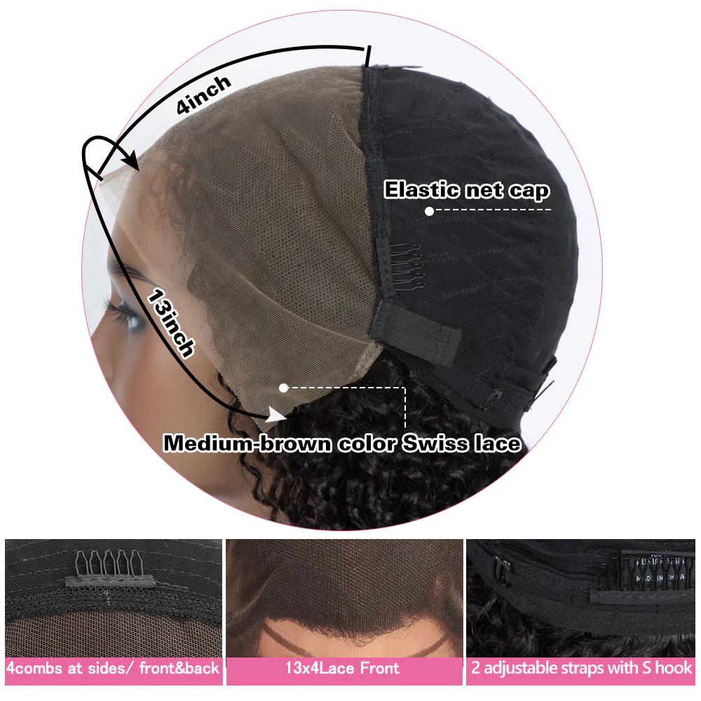 QVR Remy Human Hair 13*4 Lace Frontal Wigs Curly Wave Wig - Image 11