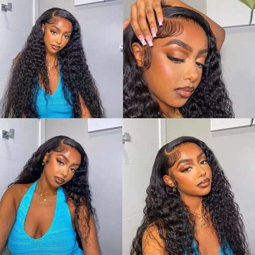 QVR Deep Wave Wig Virgin Human Hair 13x6 Full Lace Frontal HD Transparent Wigs Natural Color - Image 4