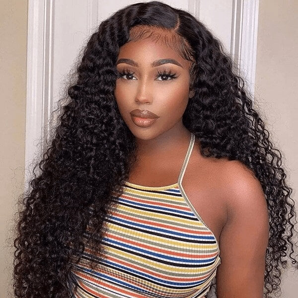 QVR Deep Wave Wig Virgin Human Hair 13x6 Full Lace Frontal HD Transparent Wigs Natural Color - Image 5
