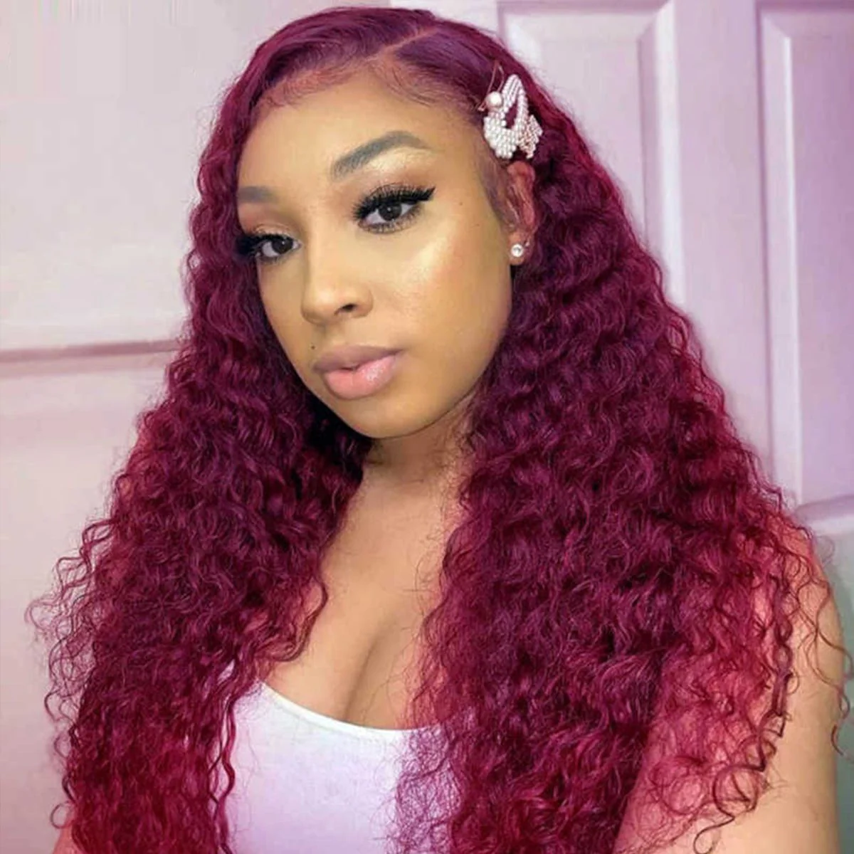 QVR 99J Burgundy Deep Wave Wigs Remy Human Hair Glueless Wigs 16-30 Inch Colored Curly 13x4 Lace Frontal Wigs - Image 4