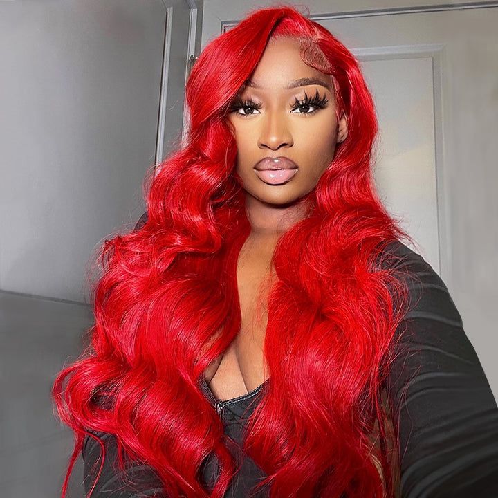 32 Inch Red Color Lace Front Wigs Body Wave Transparent 13x4 Lace Front Wig with Pre Plucked - Image 2