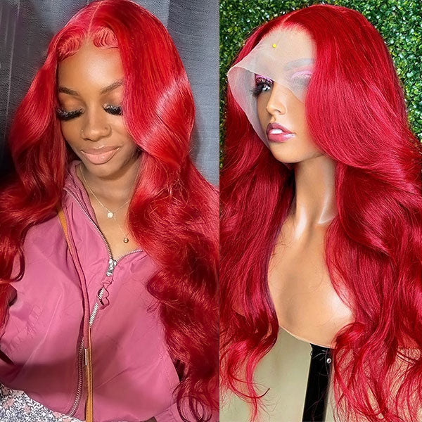 32 Inch Red Color Lace Front Wigs Body Wave Transparent 13x4 Lace Front Wig with Pre Plucked - Image 3