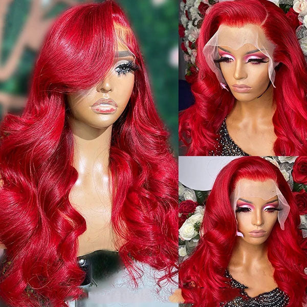 32 Inch Red Color Lace Front Wigs Body Wave Transparent 13x4 Lace Front Wig with Pre Plucked - Image 4