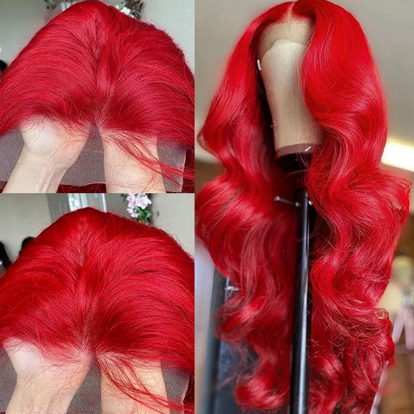 32 Inch Red Color Lace Front Wigs Body Wave Transparent 13x4 Lace Front Wig with Pre Plucked - Image 5