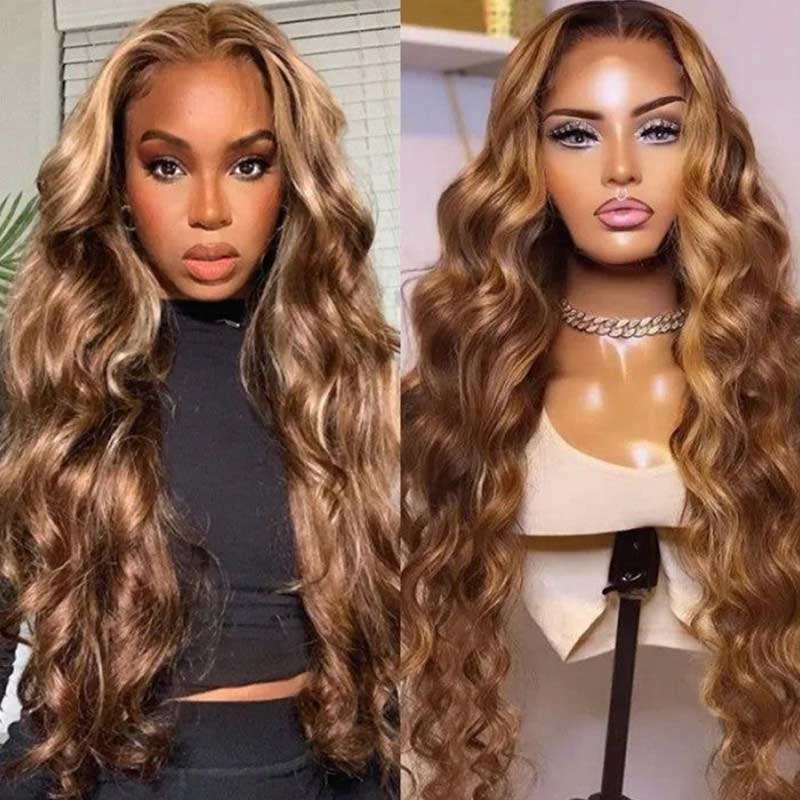 QVR Body Wave Wig Virgin Human Hair Wigs 4x4 13x4 Lace Front Wigs P4/27 Honey Blond Highlight - Image 2