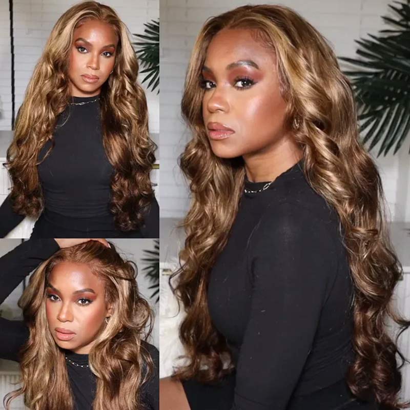 QVR Body Wave Wig Virgin Human Hair Wigs 4x4 13x4 Lace Front Wigs P4/27 Honey Blond Highlight - Image 3