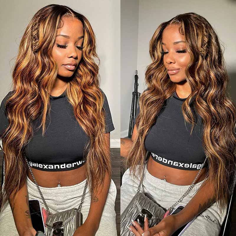QVR Body Wave Wig Virgin Human Hair Wigs 4x4 13x4 Lace Front Wigs P4/27 Honey Blond Highlight - Image 4