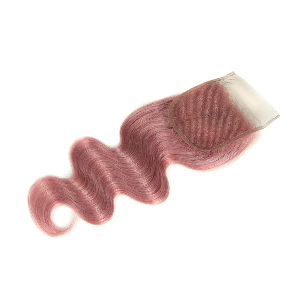 QVR Virgin Human Hair 4*4 Body Wave Closure Pink2 - Image 2