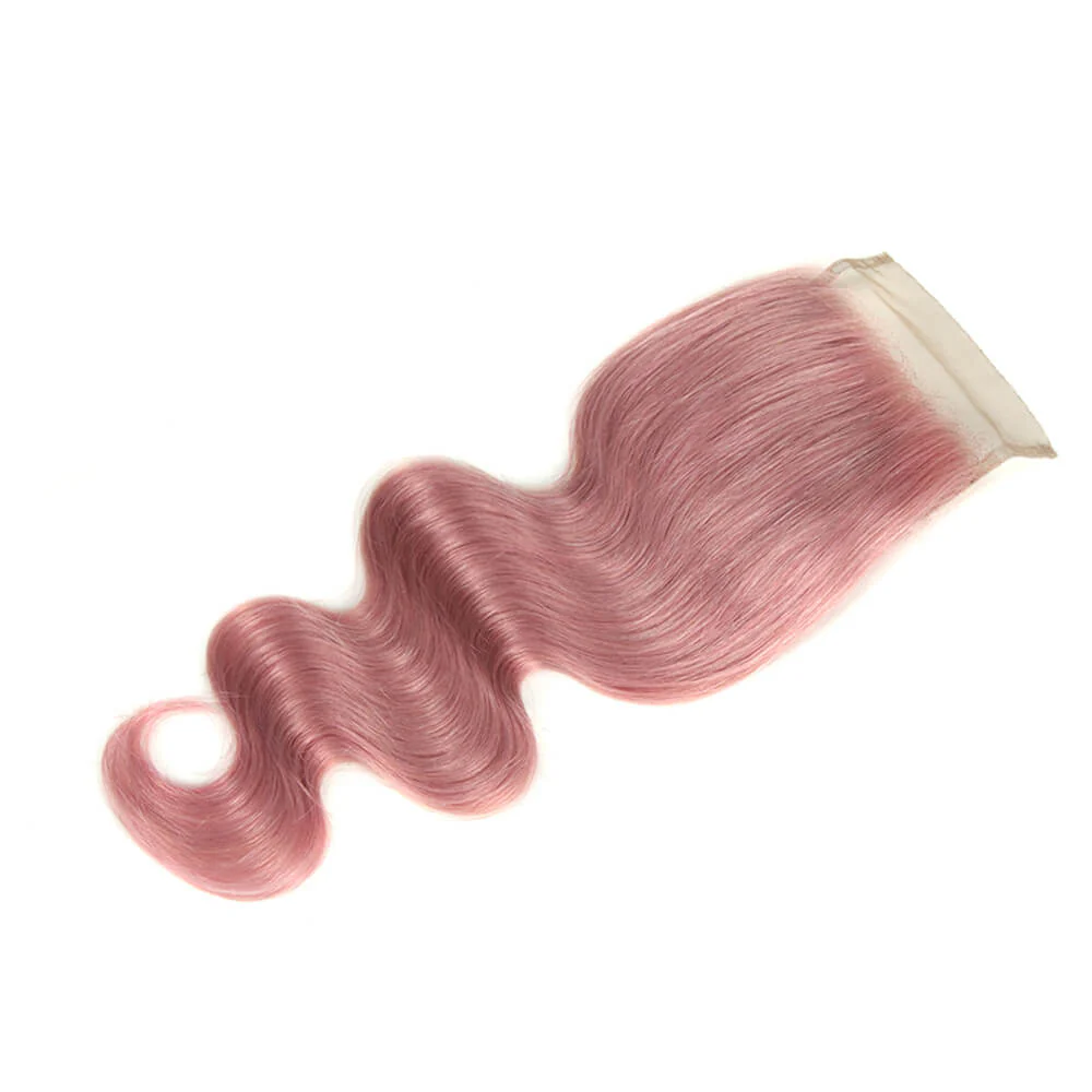 QVR Virgin Human Hair 4*4 Body Wave Closure Pink2 - Image 3