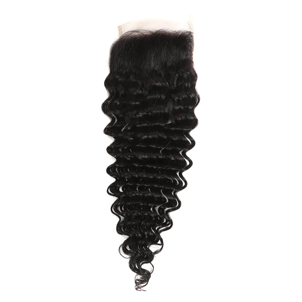 QVR Virgin Human Hair 4*4 Deep Wave Closure Natural Color