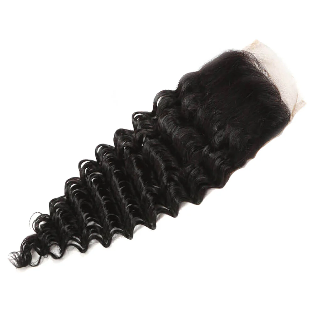 QVR Virgin Human Hair 4*4 Deep Wave Closure Natural Color - Image 2