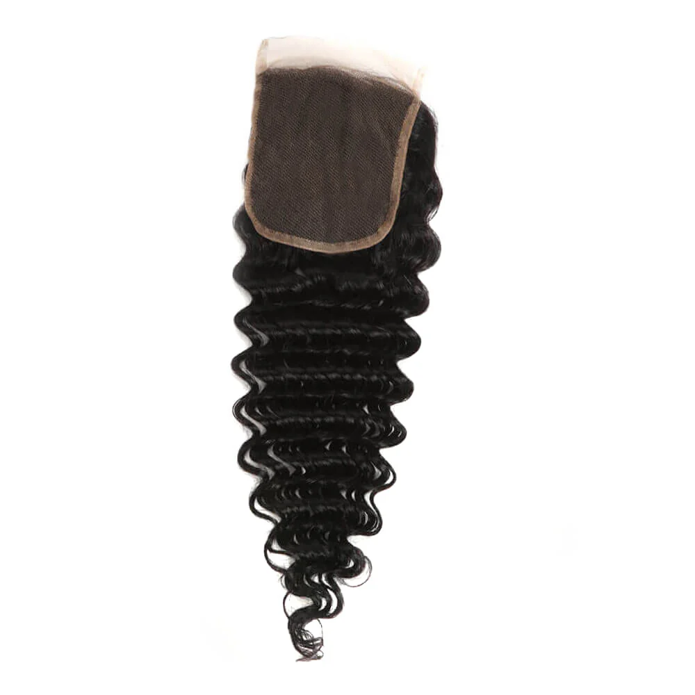 QVR Virgin Human Hair 4*4 Deep Wave Closure Natural Color - Image 4