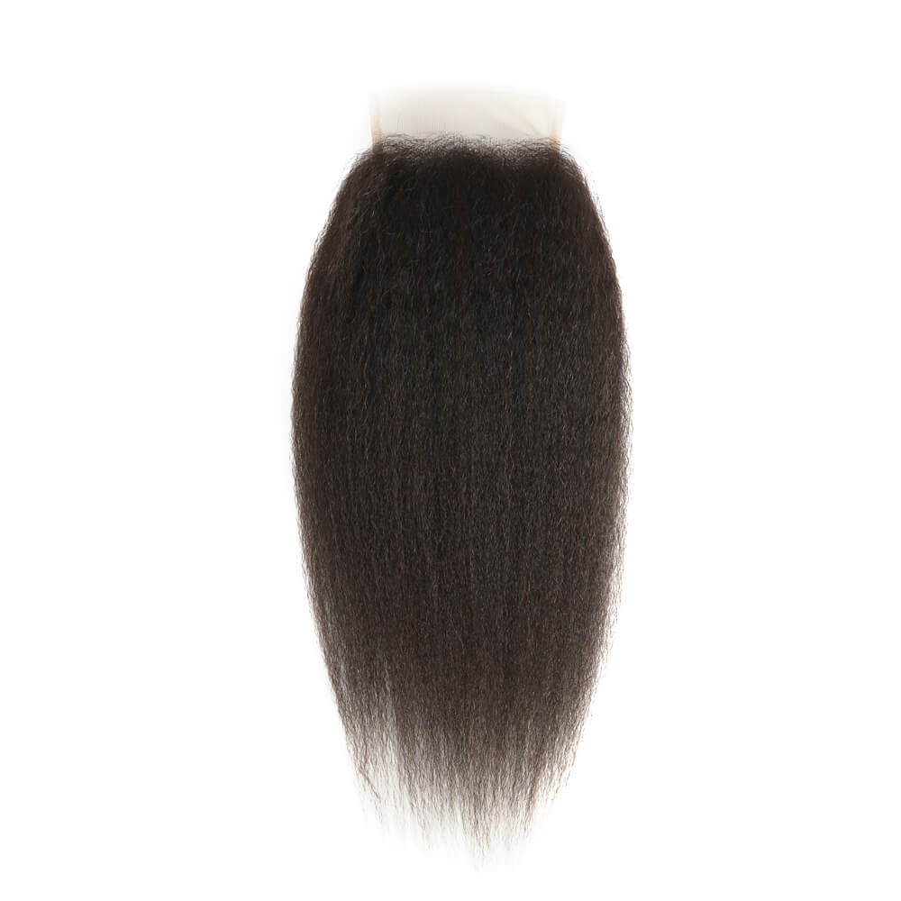 QVR Virgin Human Hair 4*4 Kinky Straight Closure Ntural Color