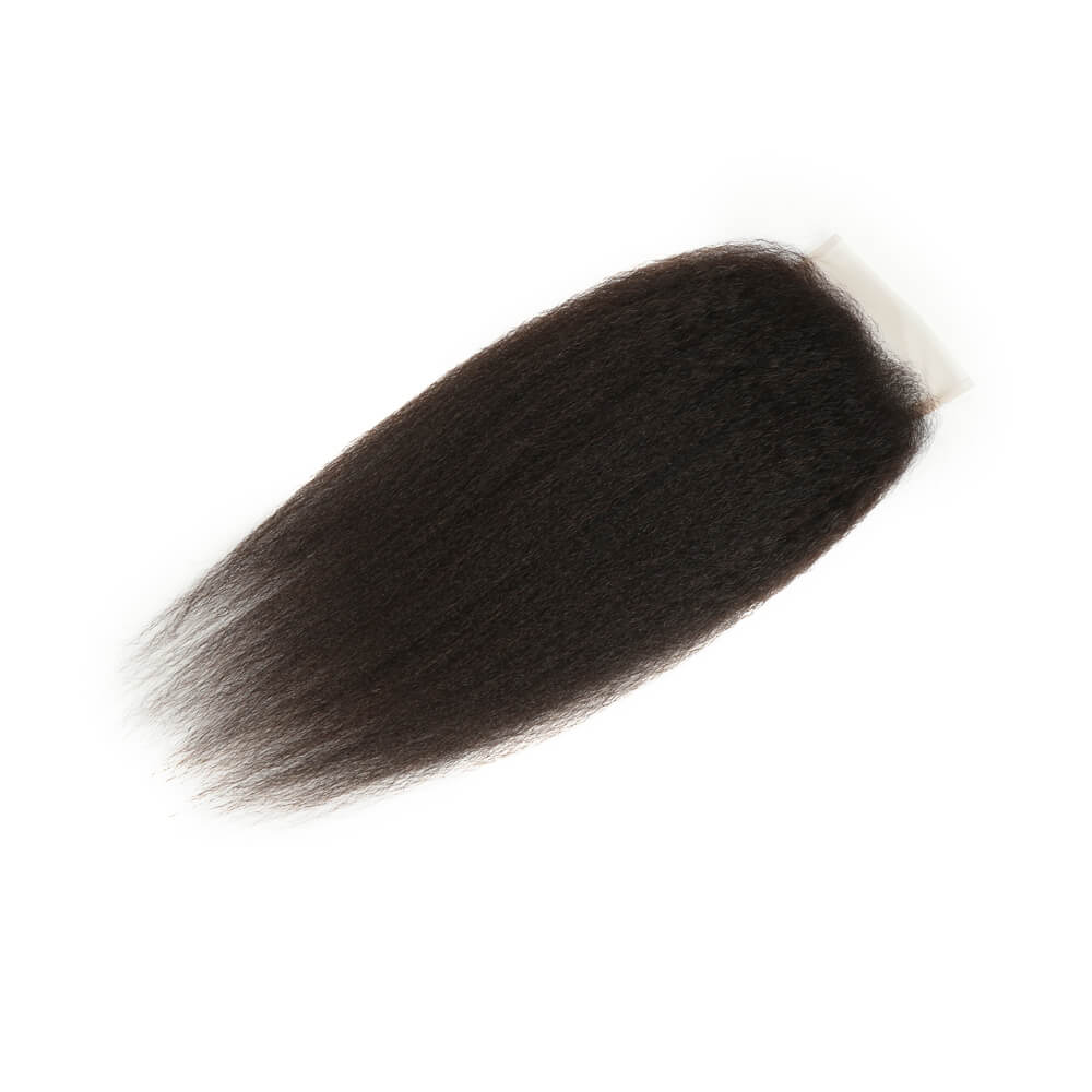 QVR Virgin Human Hair 4*4 Kinky Straight Closure Ntural Color - Image 2