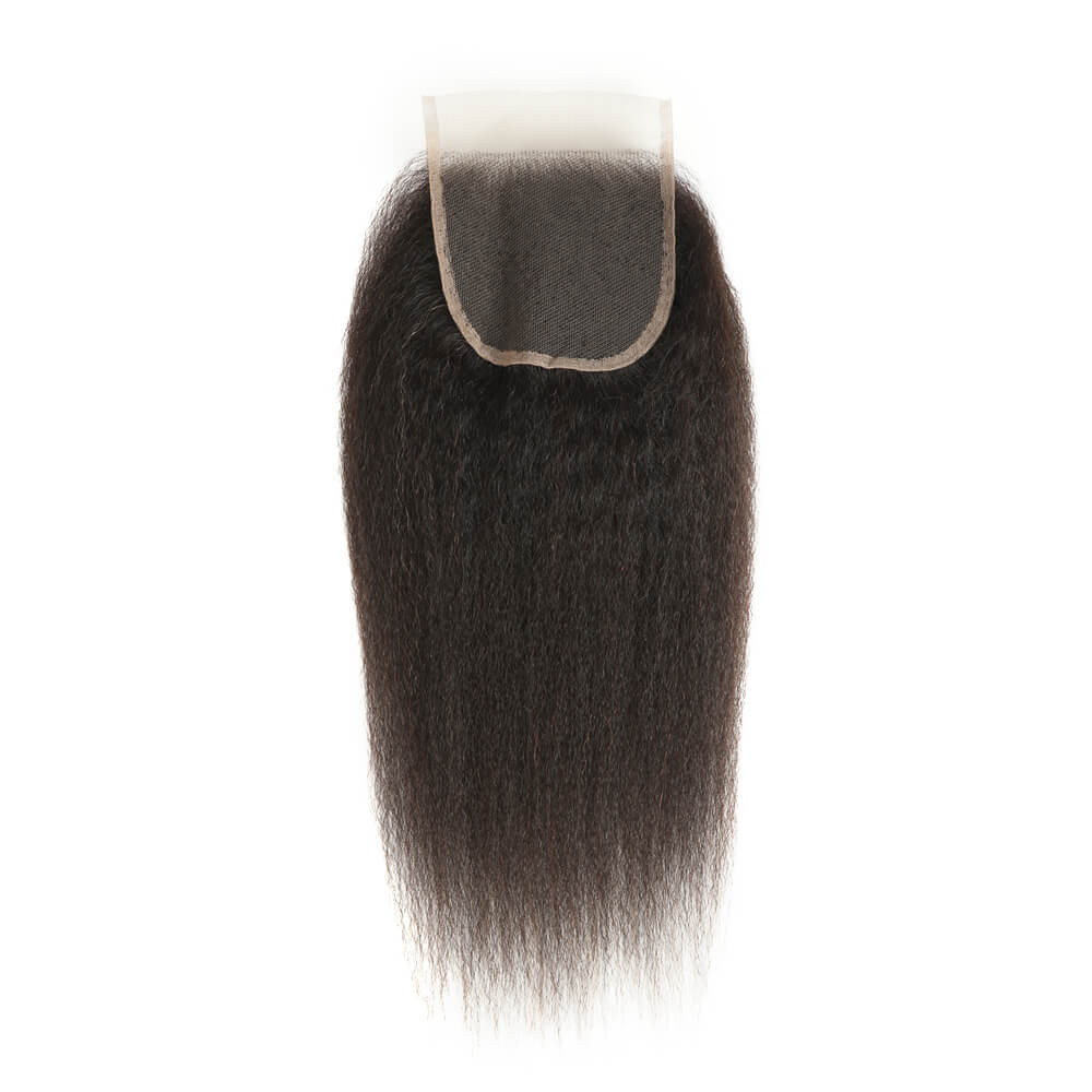 QVR Virgin Human Hair 4*4 Kinky Straight Closure Ntural Color - Image 4