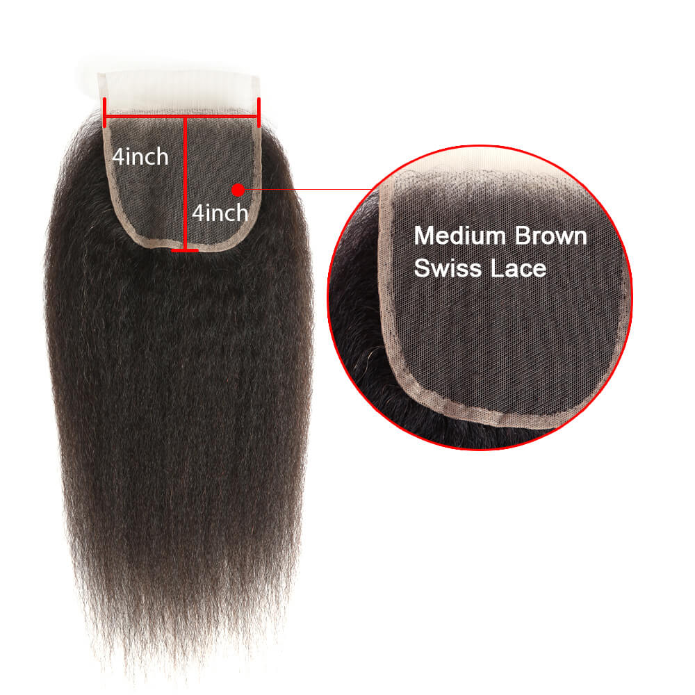 QVR Virgin Human Hair 4*4 Kinky Straight Closure Ntural Color - Image 5