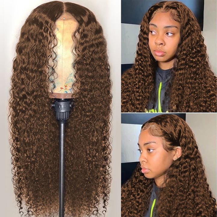 Chestnut Dark Brown Color HD Lace 5x5 Lace Closure Wigs Deep Wave Glueless Wig Pre Plucked 180% Density - Image 4