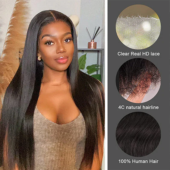 4C Edge Hairline-Straight Hair 5x5 HD Transparent Lace Frontal Wigs With Kinky Edges Curly Baby Hair - Image 3