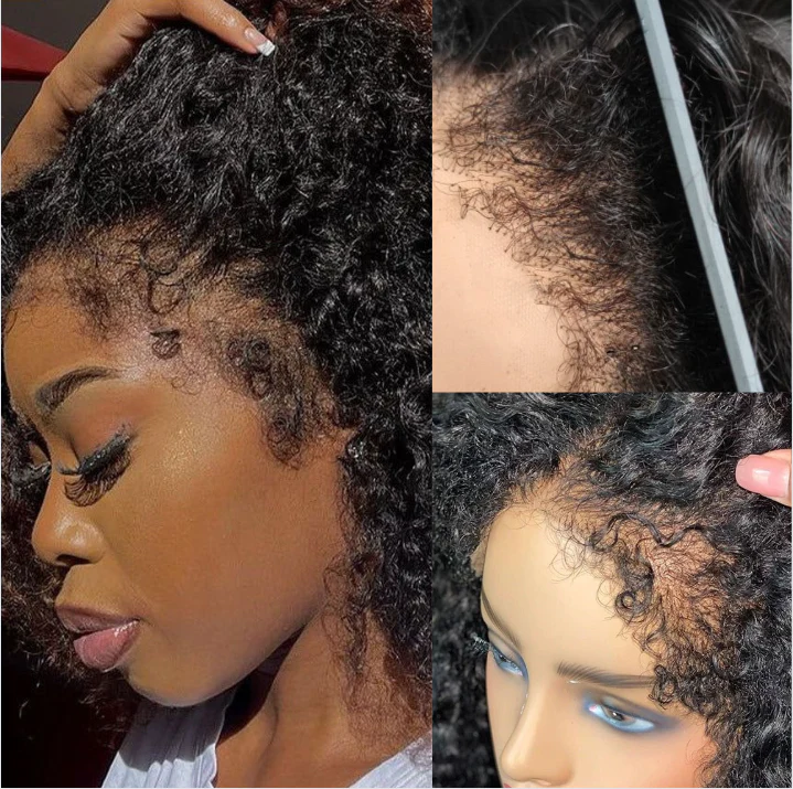 4C Edges 5x5 Transparent HD Lace Closure Wigs Kinky Straight Hair - Image 5