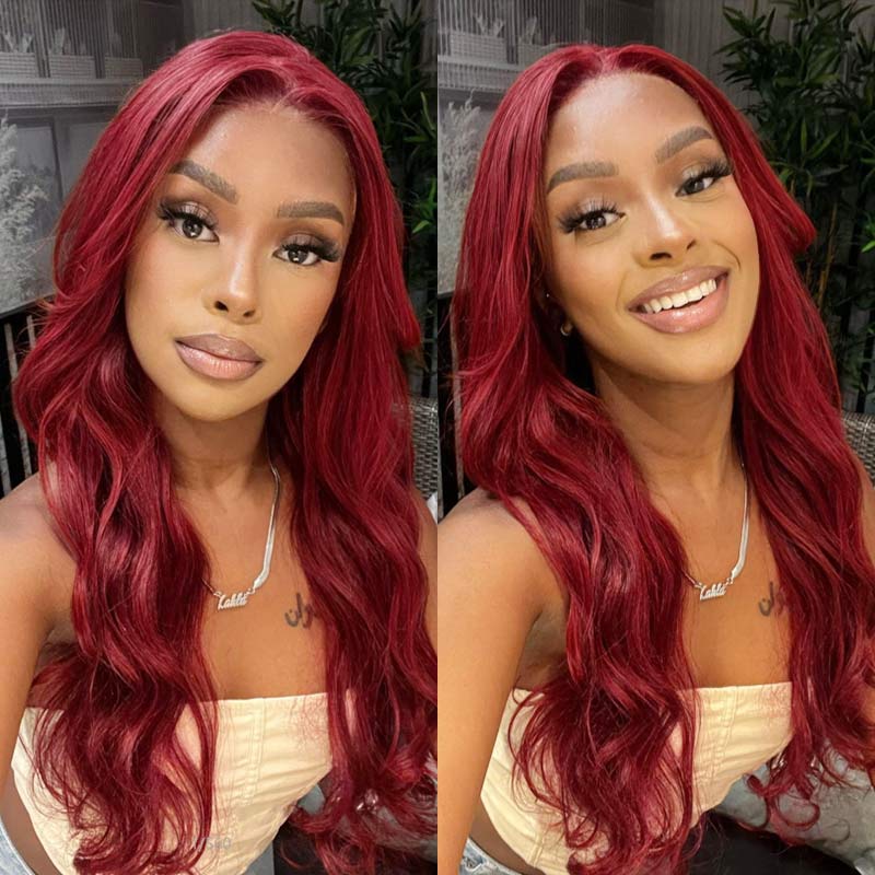 99J HD Lace Wig Body Wave Wig 4x4 Lace Closure Wig Burgundy Human Hair Wig