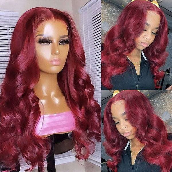 99J HD Lace Wig Body Wave Wig 4x4 Lace Closure Wig Burgundy Human Hair Wig - Image 2