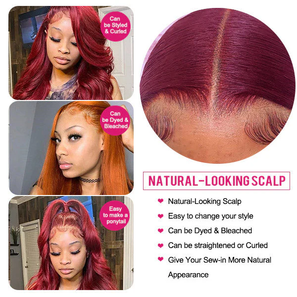 99J HD Lace Wig Body Wave Wig 4x4 Lace Closure Wig Burgundy Human Hair Wig - Image 6