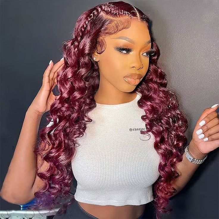 99j Burgundy Loose Deep Wave Wig Beautiful Crimp Wave 13x4 Lace Frontal | 4x4 Closure Human Hair Wigs - Image 4