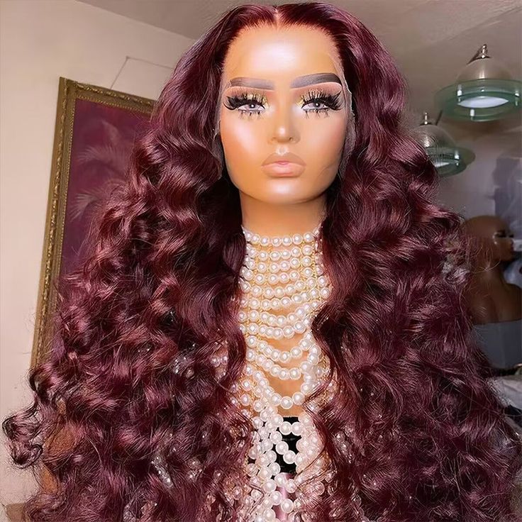 99j Burgundy Loose Deep Wave Wig Beautiful Crimp Wave 13x4 Lace Frontal | 4x4 Closure Human Hair Wigs - Image 5