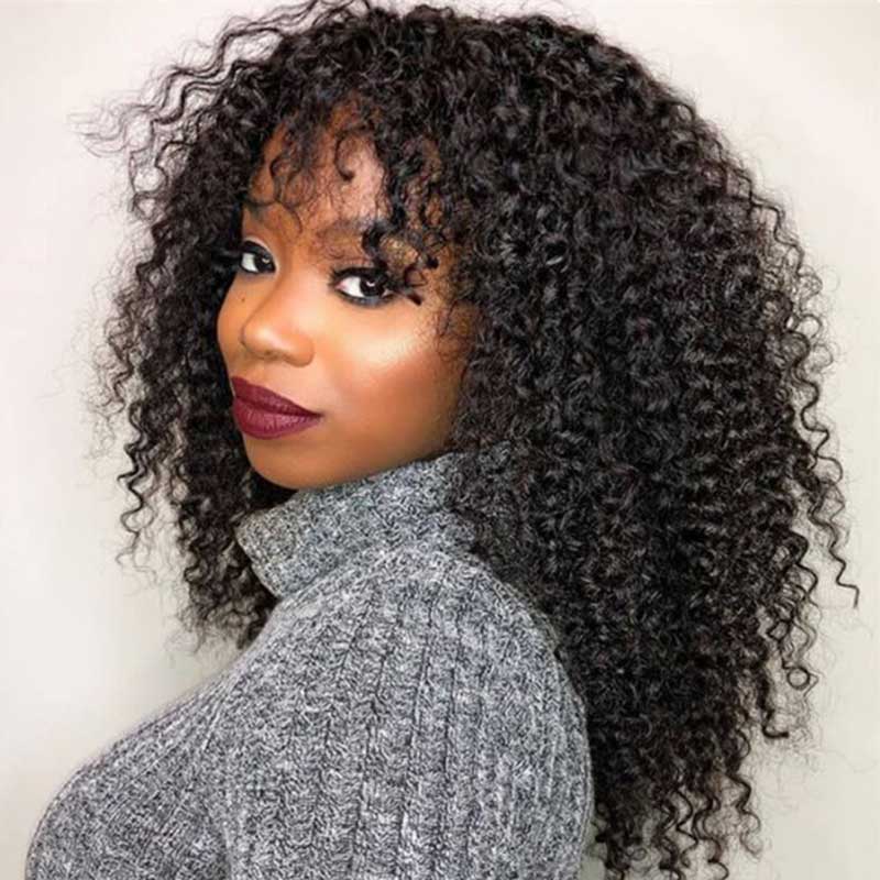 QVR 12A Grade Kinky Curly Wig Brazilian Human Hair Wigs With Bangs Full Machine Made Fringe Wigs - Image 4