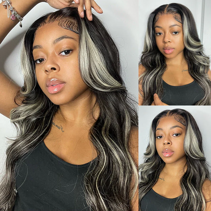 QVR Platinum Blonde Highlights Colored Wig 4x4/13x4 HD Transparent Lace Frontal Wig Mix Color Human Hair Wig - Image 11