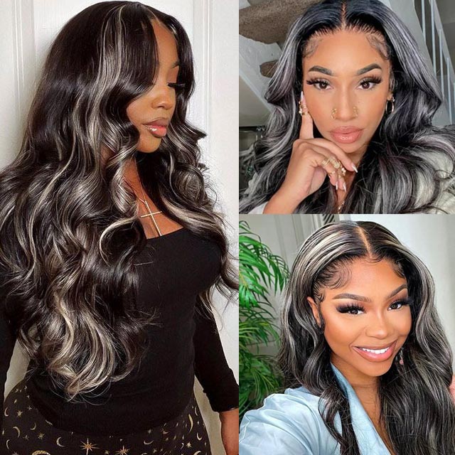 QVR Platinum Blonde Highlights Colored Wig 4x4/13x4 HD Transparent Lace Frontal Wig Mix Color Human Hair Wig - Image 12