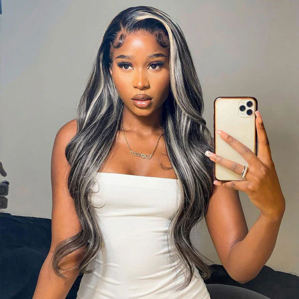 QVR Platinum Blonde Highlights Colored Wig 4x4/13x4 HD Transparent Lace Frontal Wig Mix Color Human Hair Wig - Image 13