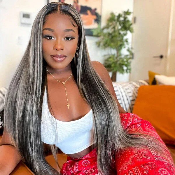 QVR Platinum Blonde Highlights Colored Wig 4x4/13x4 HD Transparent Lace Frontal Wig Mix Color Human Hair Wig - Image 6