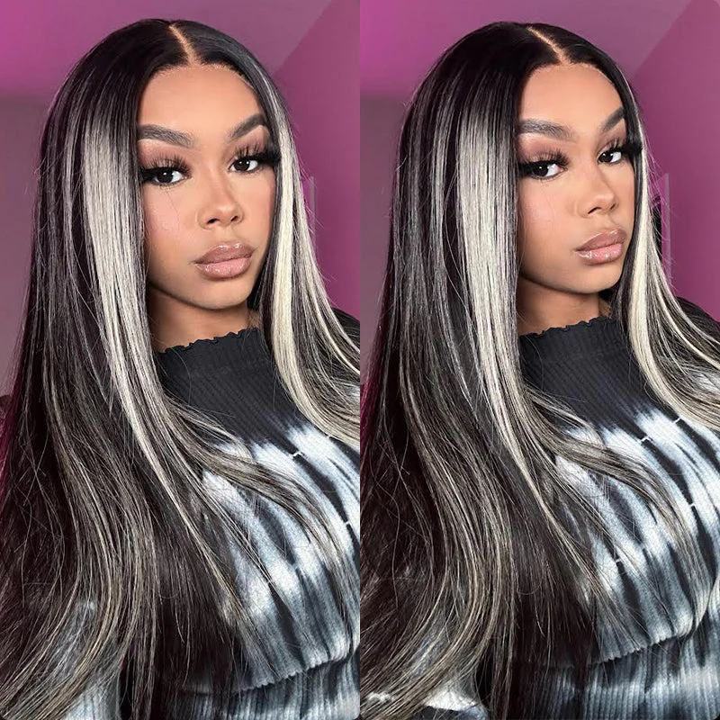 QVR Platinum Blonde Highlights Colored Wig 4x4/13x4 HD Transparent Lace Frontal Wig Mix Color Human Hair Wig - Image 8