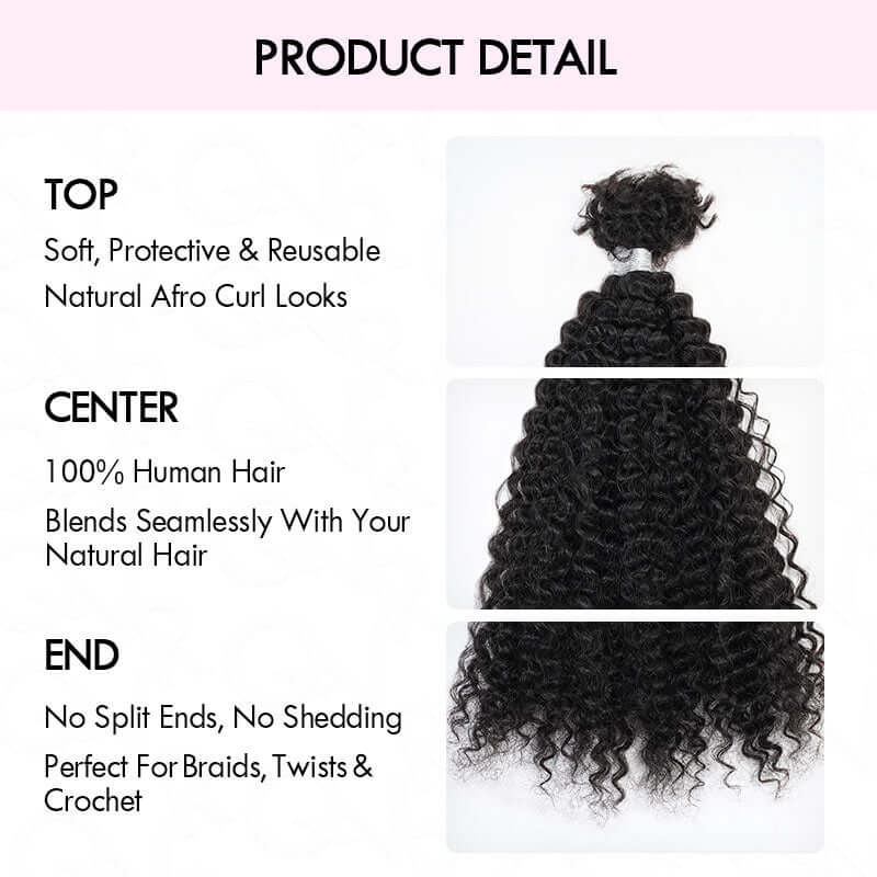QVR Afro Kinky Curly Human Bulk Hair Extensions for Boho Knotless Braiding - Image 4