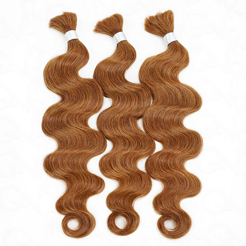 B3G1|QVR Auburn Brown Body Wave Bulk Human Hair Extensions for Boho Knotless Braiding - Image 4