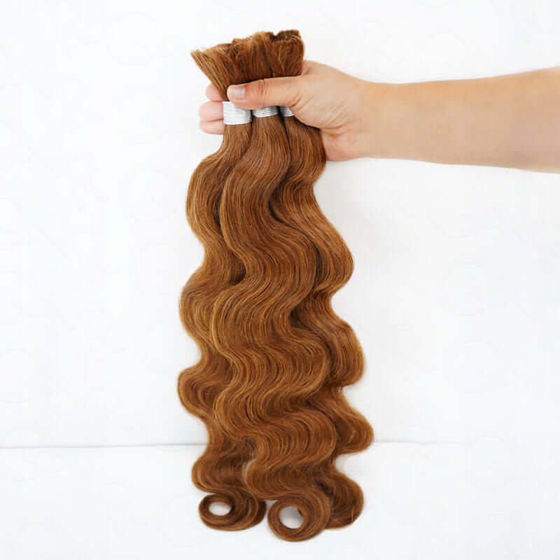 B3G1|QVR Auburn Brown Body Wave Bulk Human Hair Extensions for Boho Knotless Braiding - Image 5