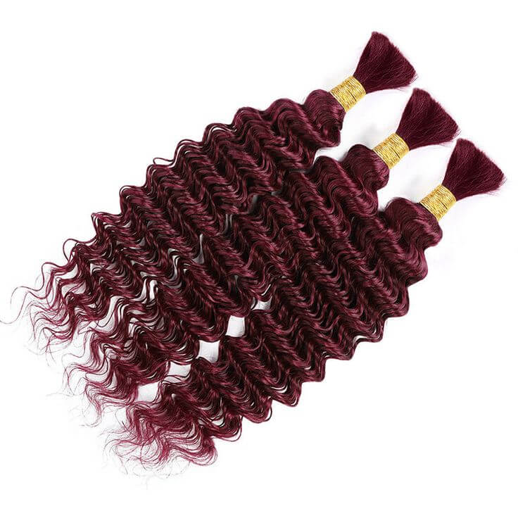 QVR Burgundy Deep Wave Bulk Hair Extensions for Boho Knotless Braiding - Image 3
