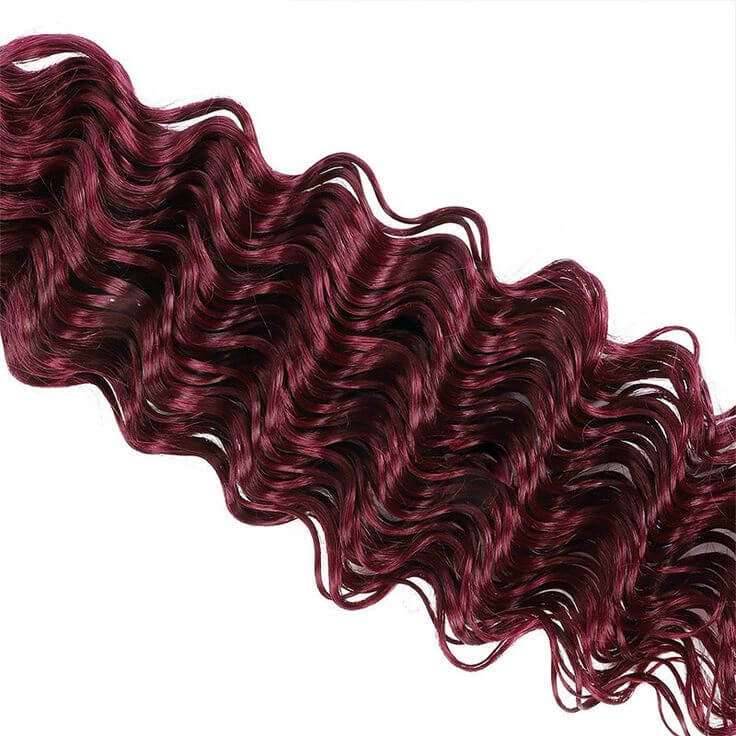 QVR Burgundy Deep Wave Bulk Hair Extensions for Boho Knotless Braiding - Image 6