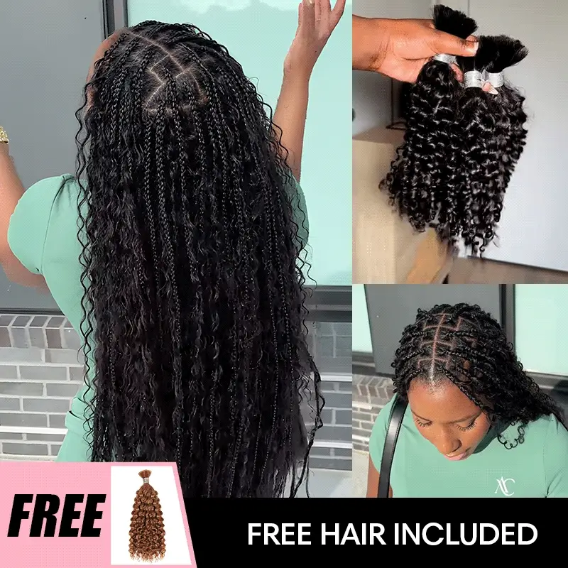 B3G1|QVR Deep Wave Boho Knotless Braids Human Bulk Hair - Image 6