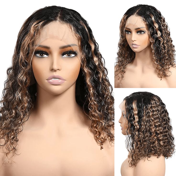 QVR Balayage Bob Style 4x4/13x4/13x6 Lace Frontal Water Wave Highlight Colored Human Hair Wig - Image 2