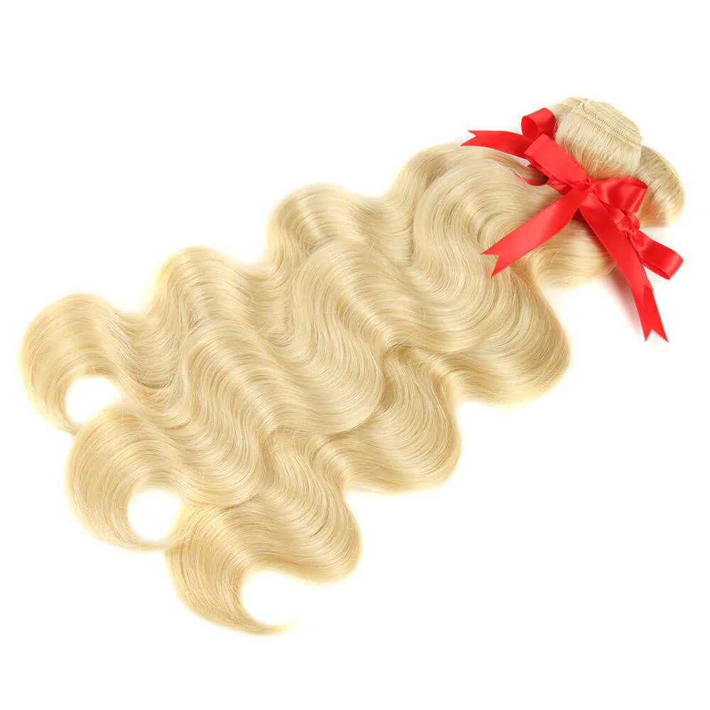 QVR Virgin Human Hair Blonde Body Wave 3 Bundles With 13*4 Lace Frontal - Image 3